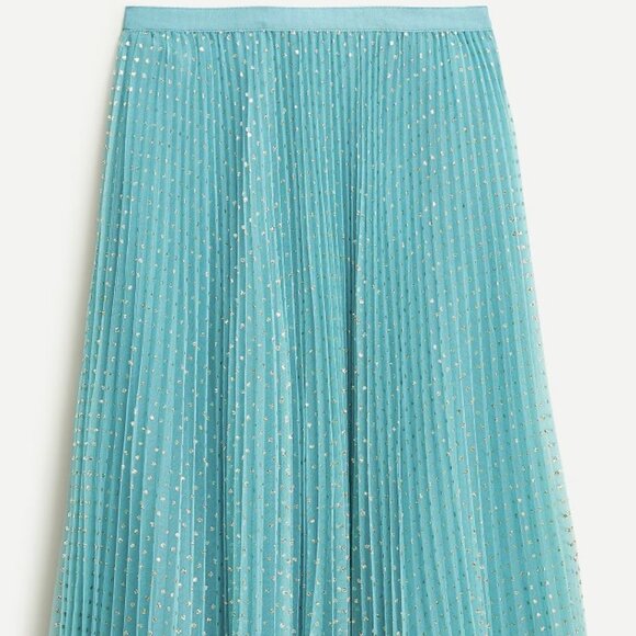 J. Crew Dresses & Skirts - J.Crew Pleated Tulle A-line Midi Skirt in Mermaid Aqua Blue Metallic Gold Dot
